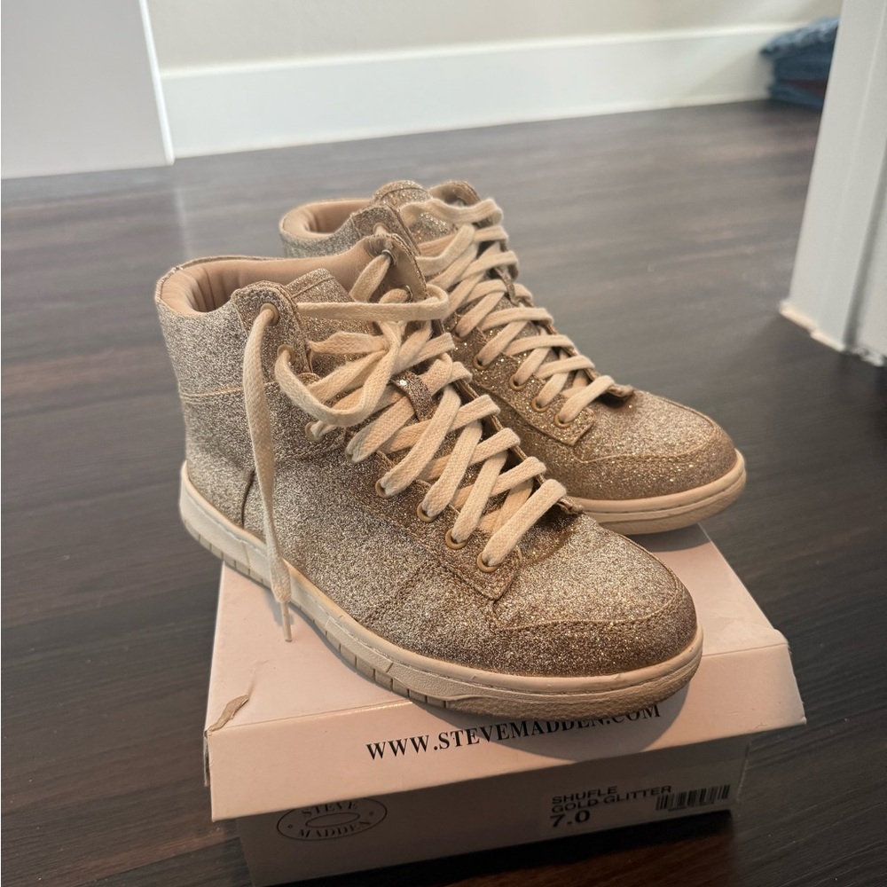 Steve Madden Gold Glitter High-Top Sneakers
